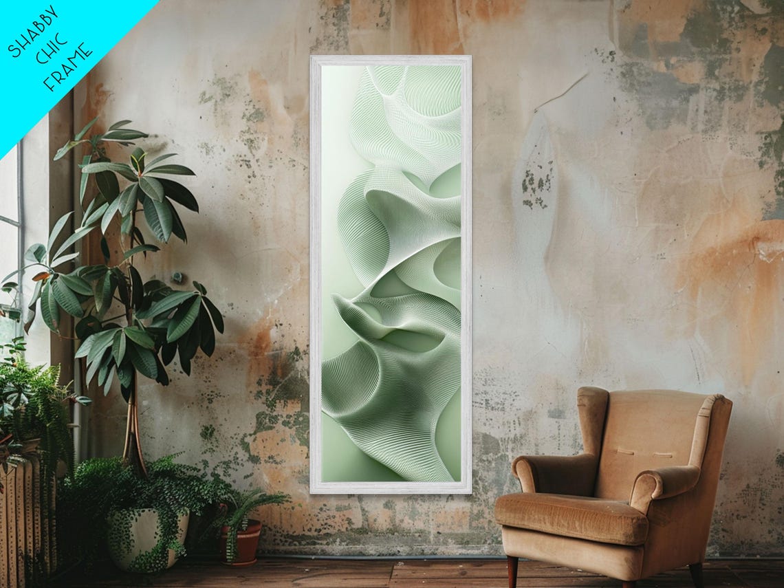 Sage Green Flowing Abstract Ribbed Waves Minimalist Modern Art Poster - Image 2