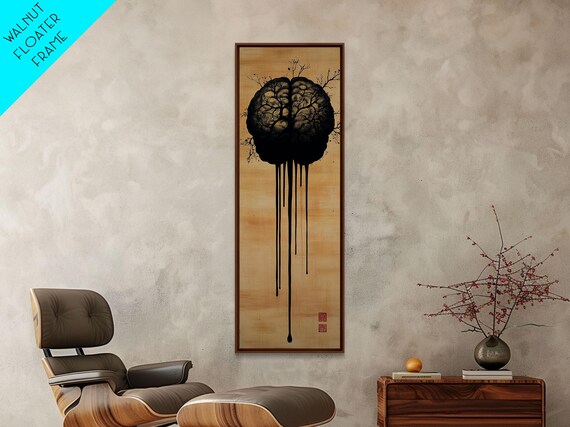 Framed Print Brain Art Science Inspired Minimalist Wall Art Moody Therapy Artwork Gift Idea For Living Room Or Office