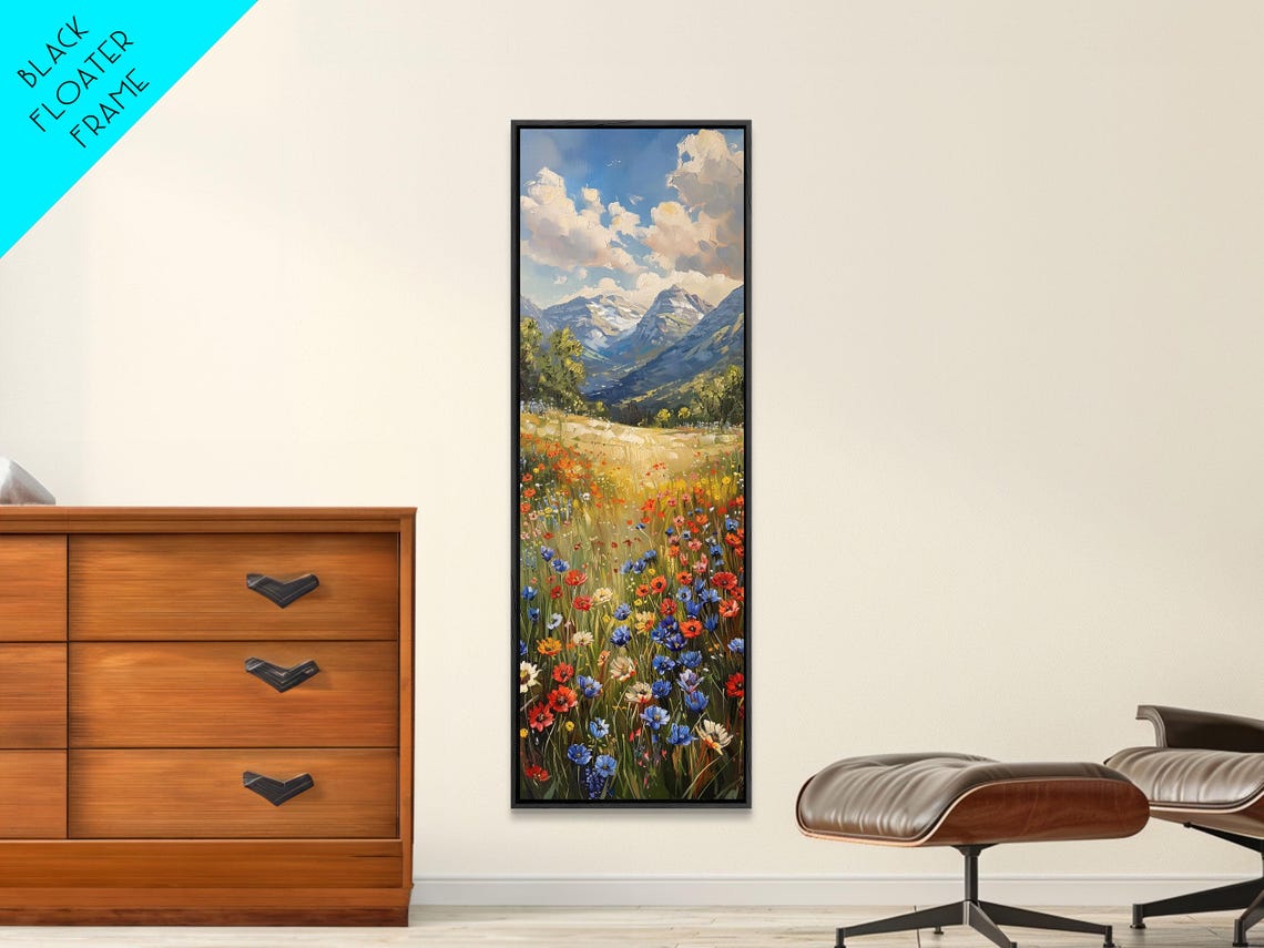 Alpine Wildflower Meadow Mountain Landscape Oil Painting Print - Image 6