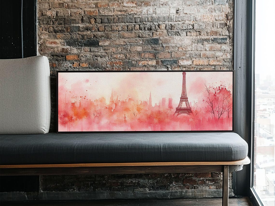Paris Eiffel Tower Blush Pink Watercolor Skyline Travel Poster - Image 6