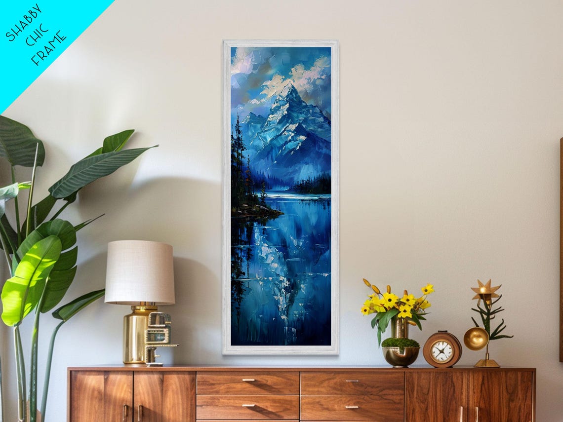 Snowy Alpine Peak Reflected In Blue Lake Impasto Mountain View Poster - Image 5