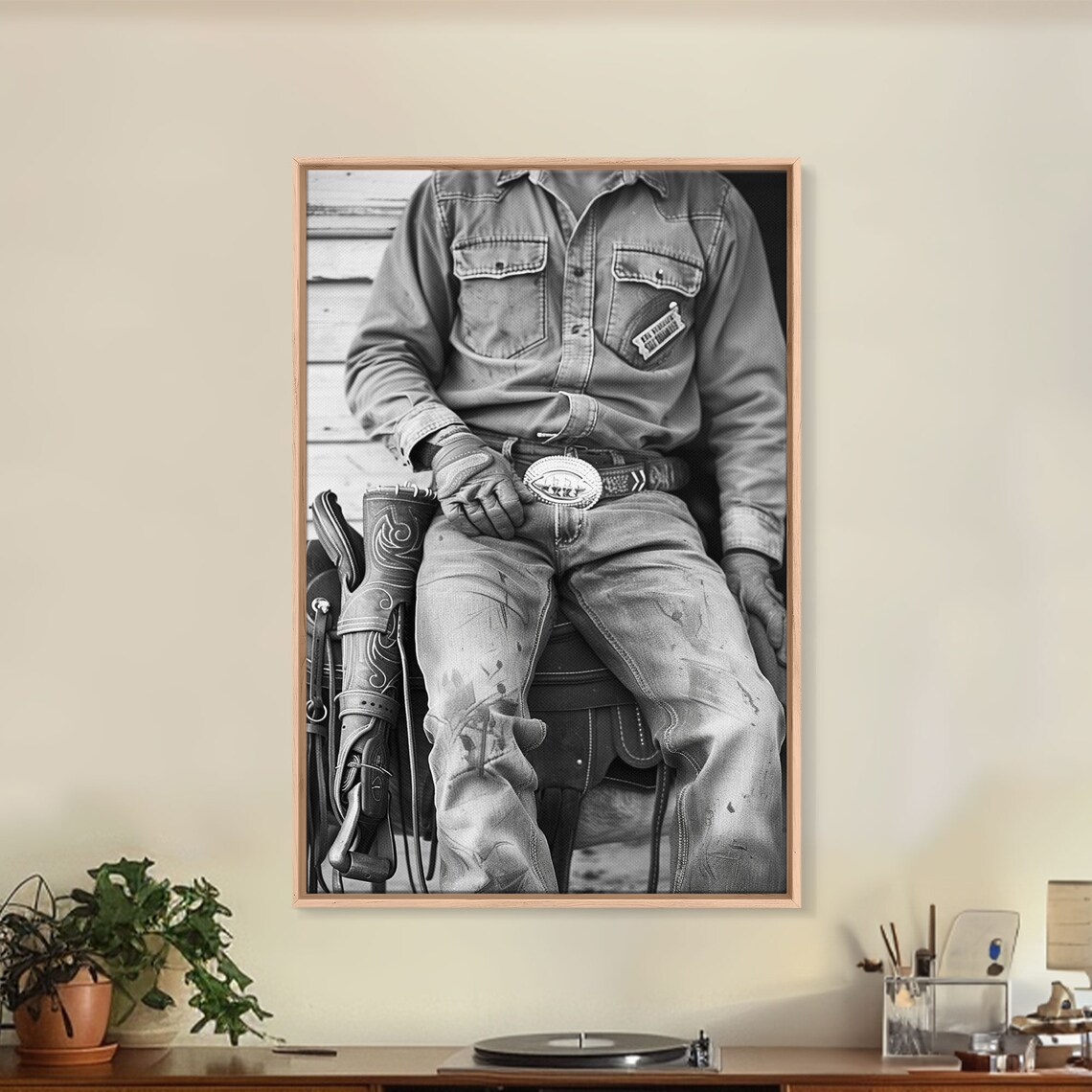 Cowboys Belt And Saddle, Black And White Photo Print - Image 4