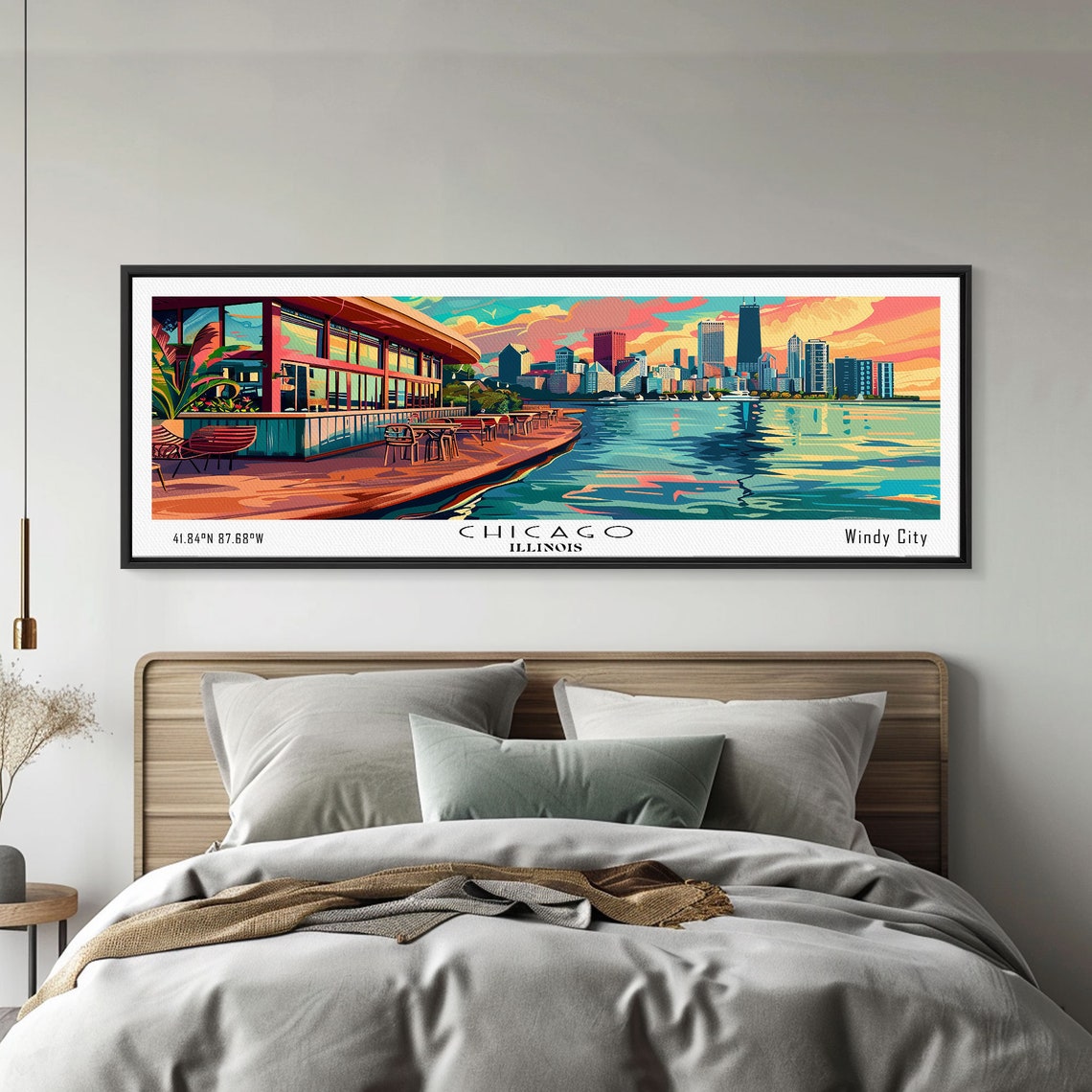 Chicago Illinois Windy City Lakefront Skyline Sunset Travel Poster