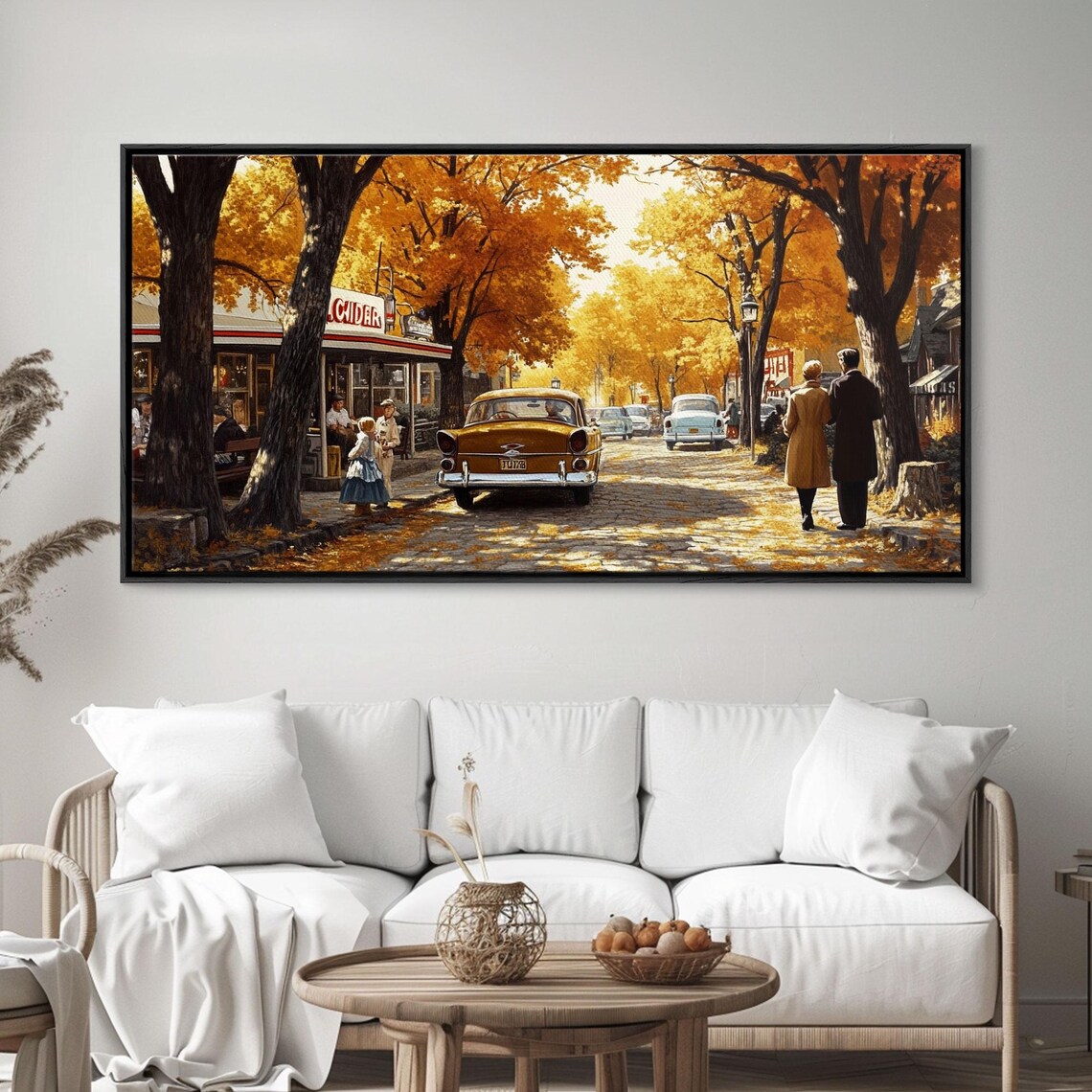 Retro 1950s Autumn Street Golden Trees Classic Cars Vintage Poster - Image 5