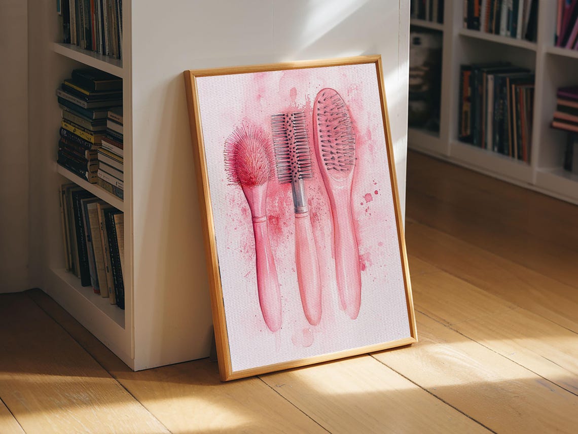 Pink Hairbrushes Watercolor Beauty Salon Chic Feminine Wall Art - Image 4