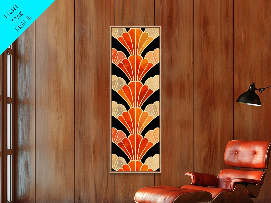Art Deco Scallop Shell Repeat Pattern In Orange And Cream On Black Art Poster - Image 6