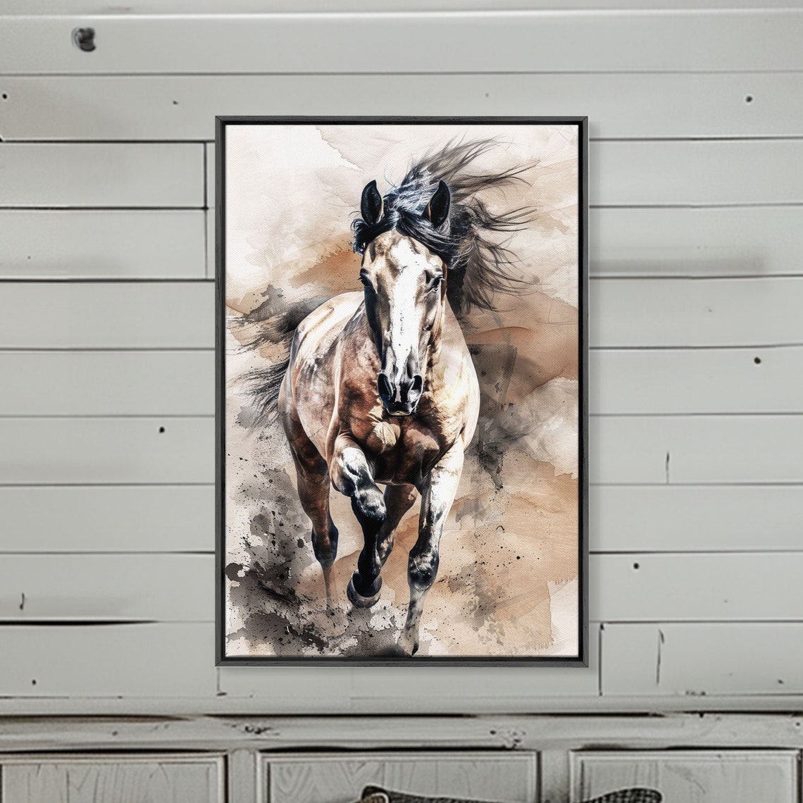 Charging Gray Horse Dust Watercolor Dynamic Equestrian Art Poster - Image 4