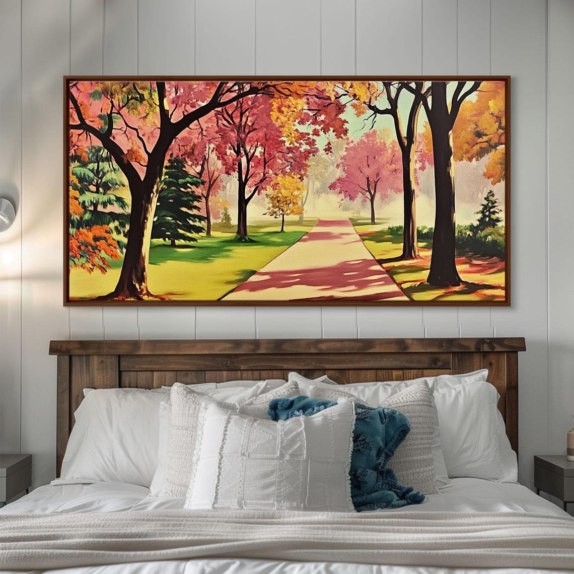 Colorful Autumn Park Path Sunlit Fall Trees Landscape Art Poster - Image 4