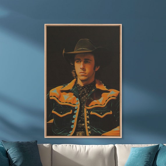 Retro Cowboy Portrait Print Framed Wall Art Rustic Western Decor Vintage Cowboy Artwork For Living Room Historical Portrait