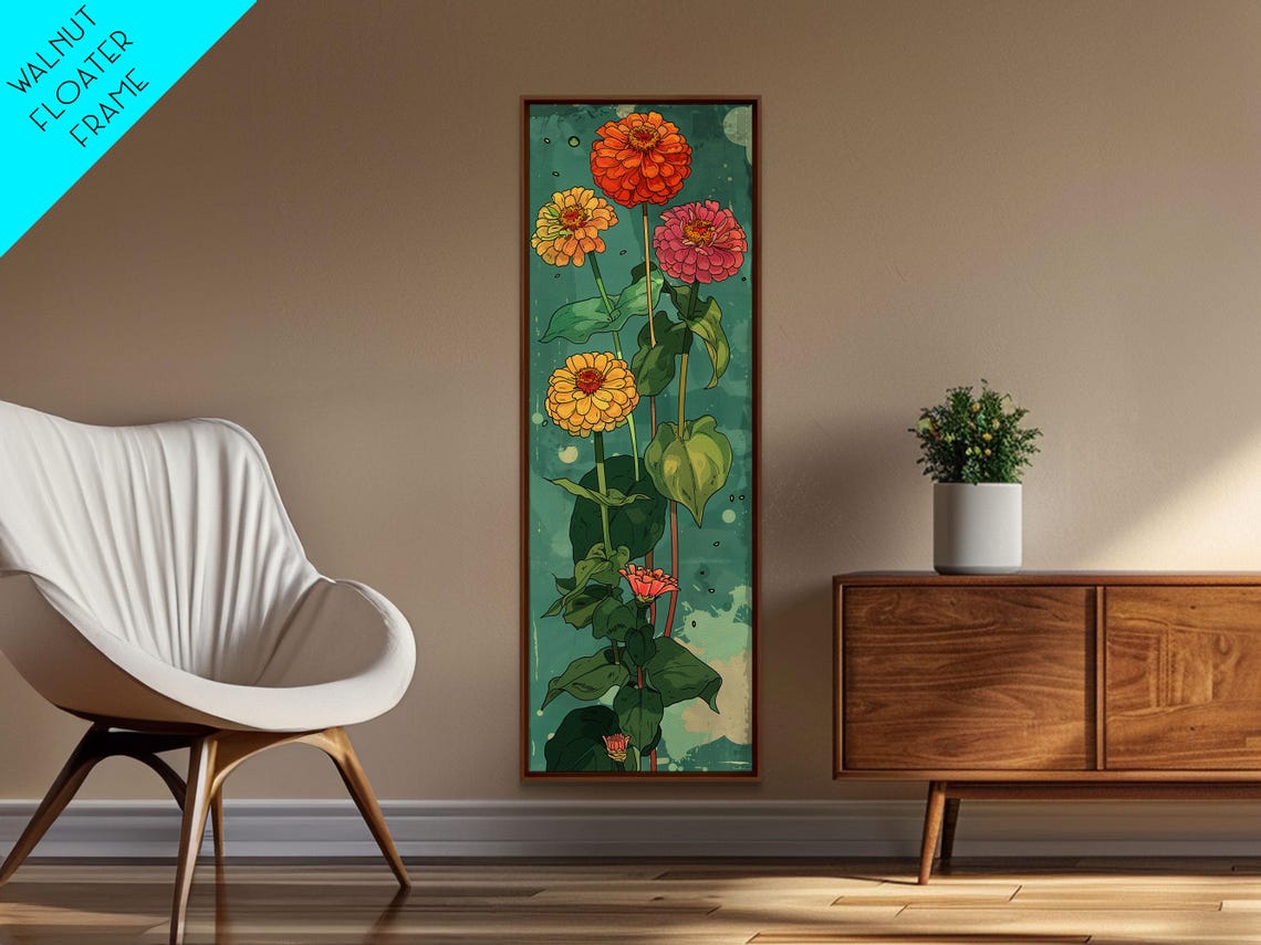 Vibrant Orange Pink Yellow Blossoms Green Japanese Art Poster - Image 2