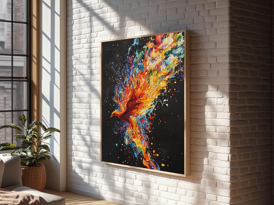 Rainbow Phoenix In Flames, Original Painting Art Print - Image 4