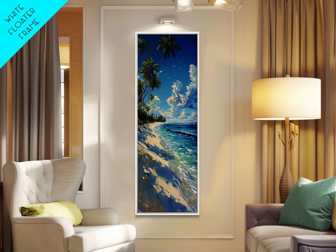 Tropical Beach Paradise With Swaying Palms Boho And Farmhouse Art For Coastal Decor Tall Print In Minimalist Style - Image 3
