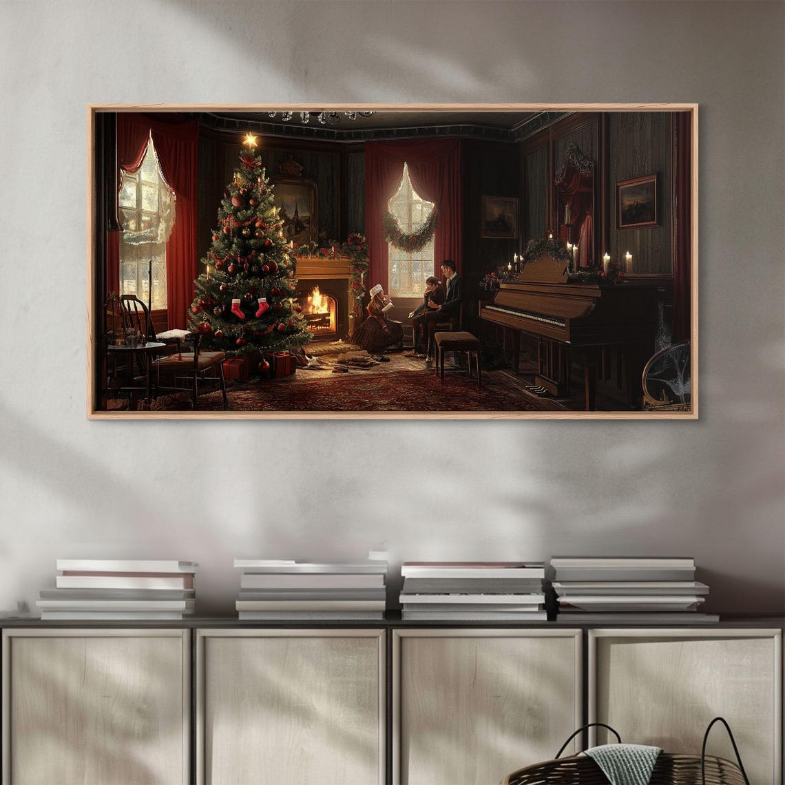 Victorian Christmas Parlor Tree Fireplace Elegant Vintage Wall Art - Image 2