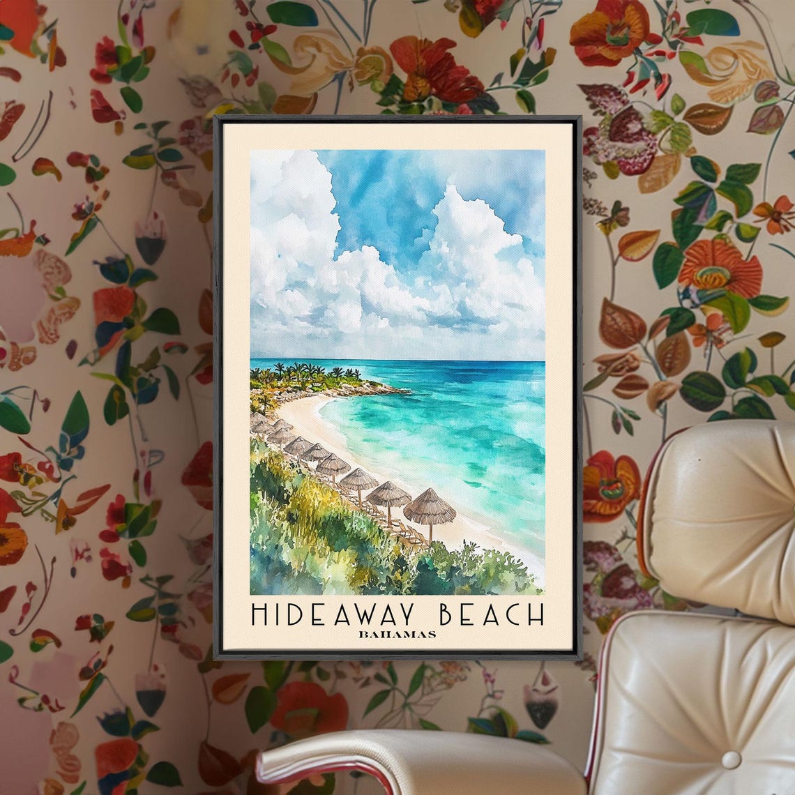 Hideaway Beach Bahamas Turquoise Bay Thatched Umbrellas Travel Poster - Image 2