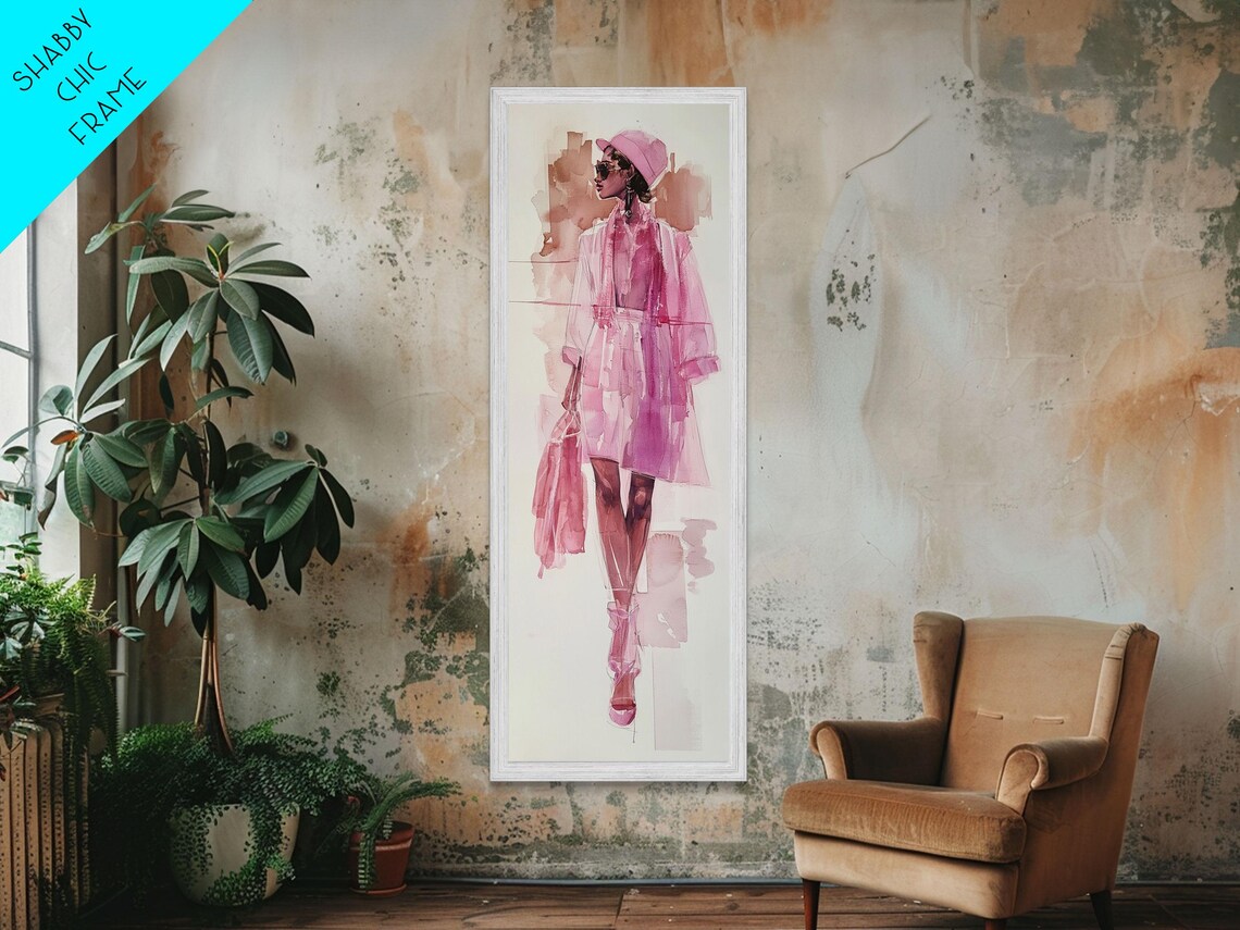 Pink Fashion Illustration Woman Trench Coat Chic Style Wall Art - Image 4