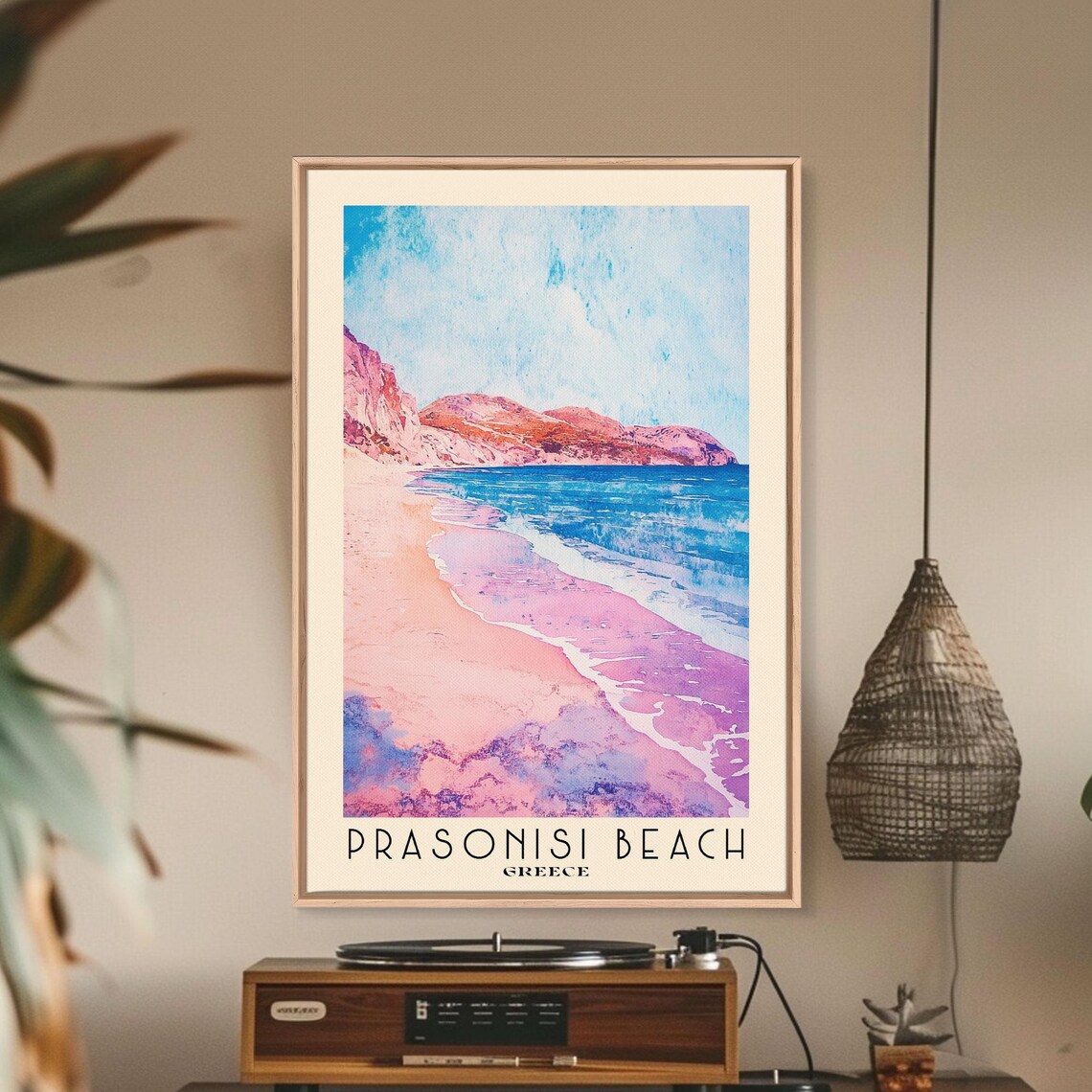 Prasonisi Beach Greece Pink Sand Turquoise Sea Watercolor Travel Poster - Image 2