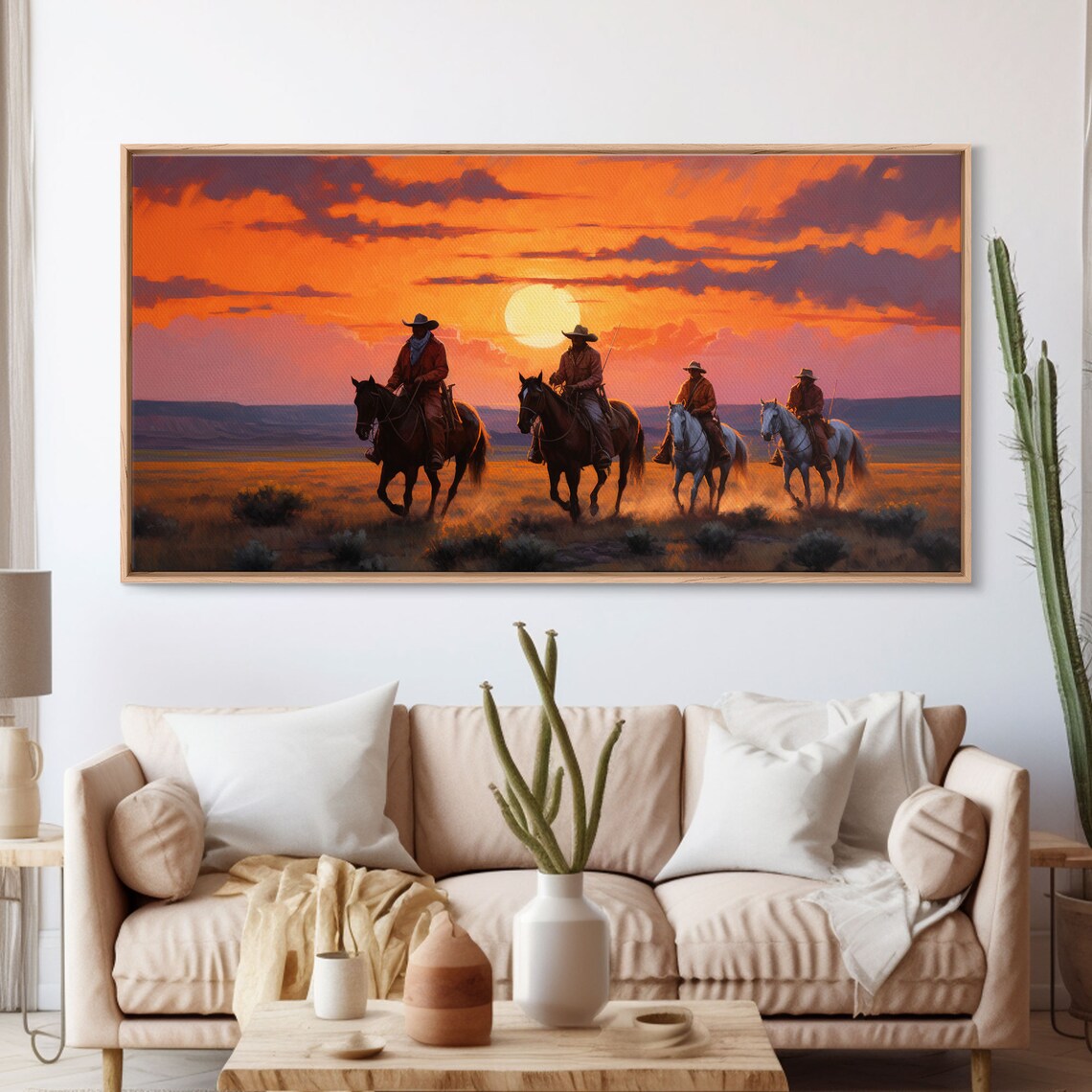 Cowboy Horse Western Landscape, Panoramic Art Print - Image 3