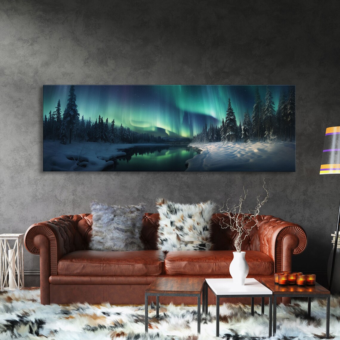 Northern Lights Forest Landscape, Aurora Borealis Art Print - Image 3