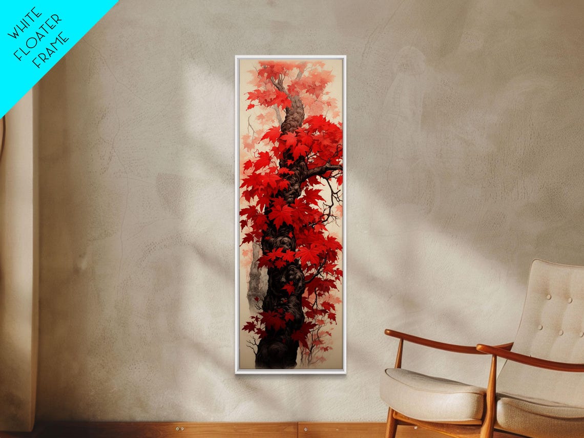 Red Maple Tree Trunk With Crimson Autumn Leaves Japanese Wall Art - Image 2