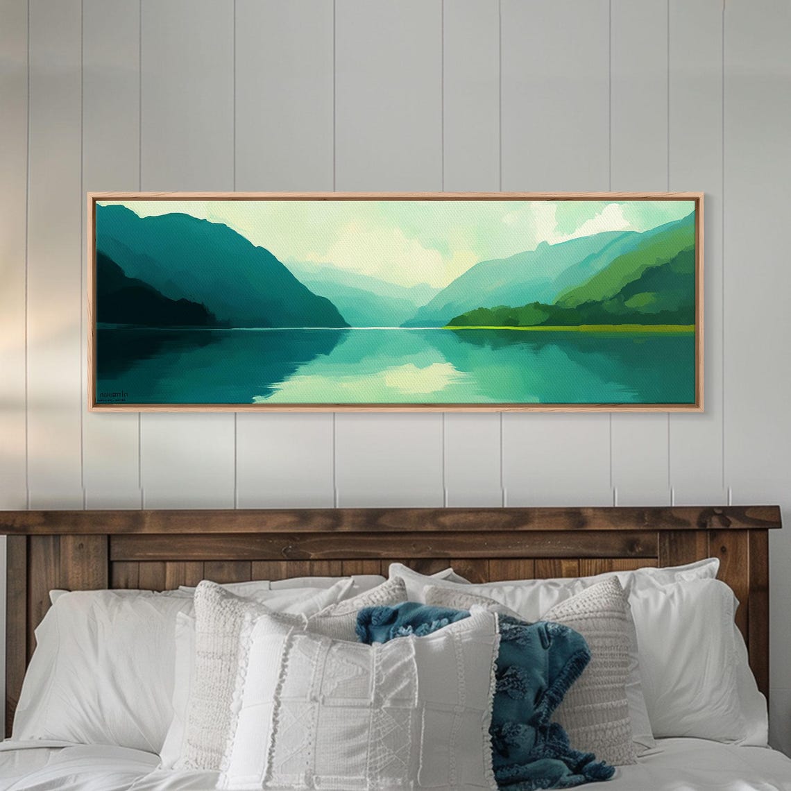 Jade Green Lake Mountain Minimalist Muted Serene Travel Poster