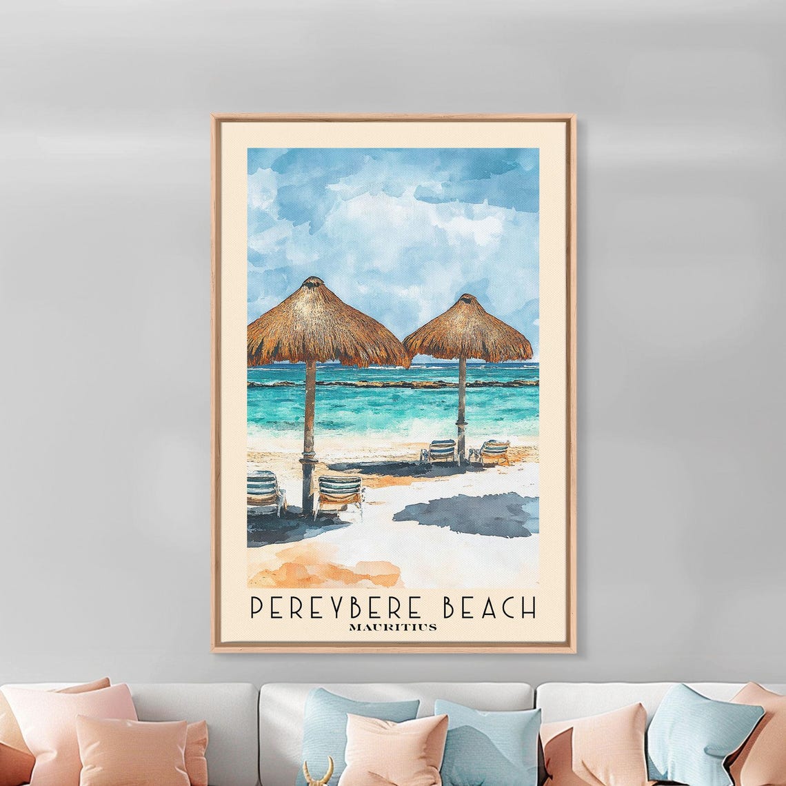 Pereybere Beach Mauritius Thatched Umbrella Turquoise Lagoon Poster - Image 3
