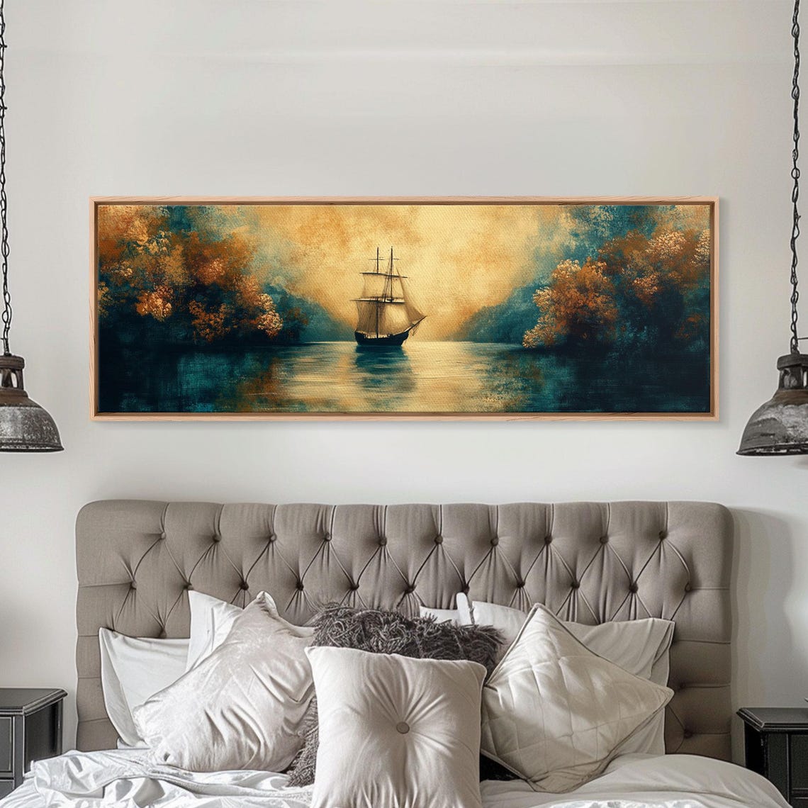 Tall Ship Sailing Golden Channel Vintage Nautical Seascape Art Print - Image 2