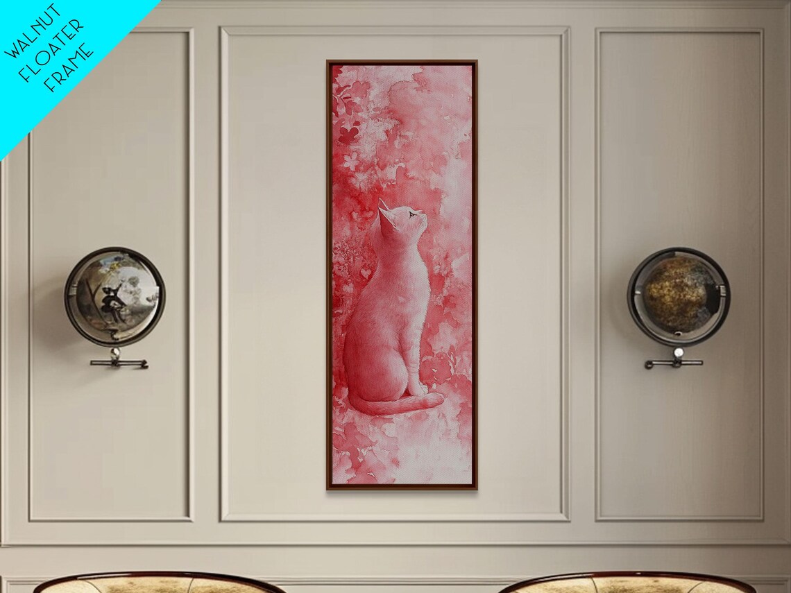 Pink Watercolor Cat Sitting Floral Whimsical Animal Wall Art - Image 2