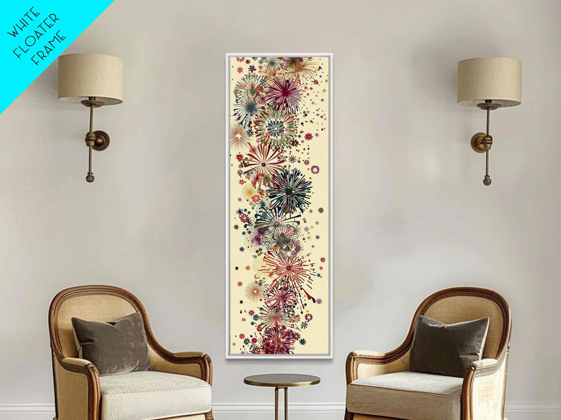 Vibrant Floral Burst Explosions Colors Cream Tall Japanese Art Poster - Image 2