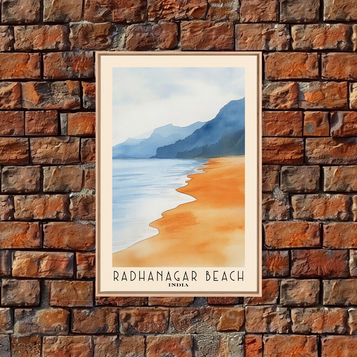 Radhanagar Beach India Golden Sand Shore Blue Mountains Calm Water Watercolor Poster - Image 4