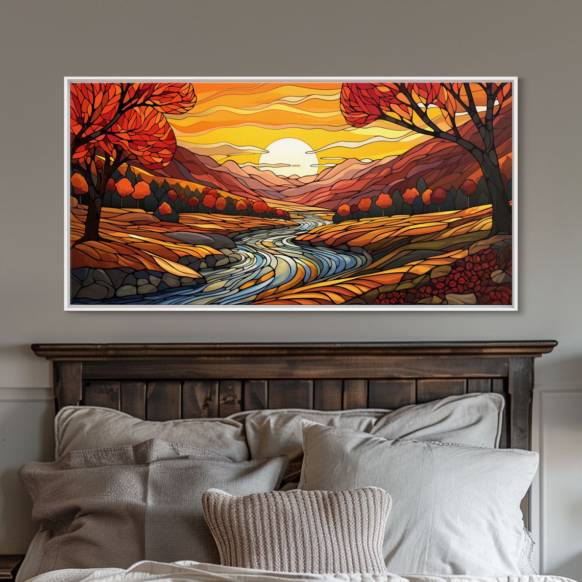 Fall Wall Art Abstract Wall Print Sunset Art River Art Print Wall Hanging Panoramic Art Nature Lover Gift Above Bed Decor - Image 5