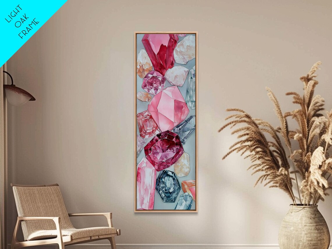 Pink And Blue Gemstones Watercolor Crystal Abstract Luxury Wall Art - Image 4