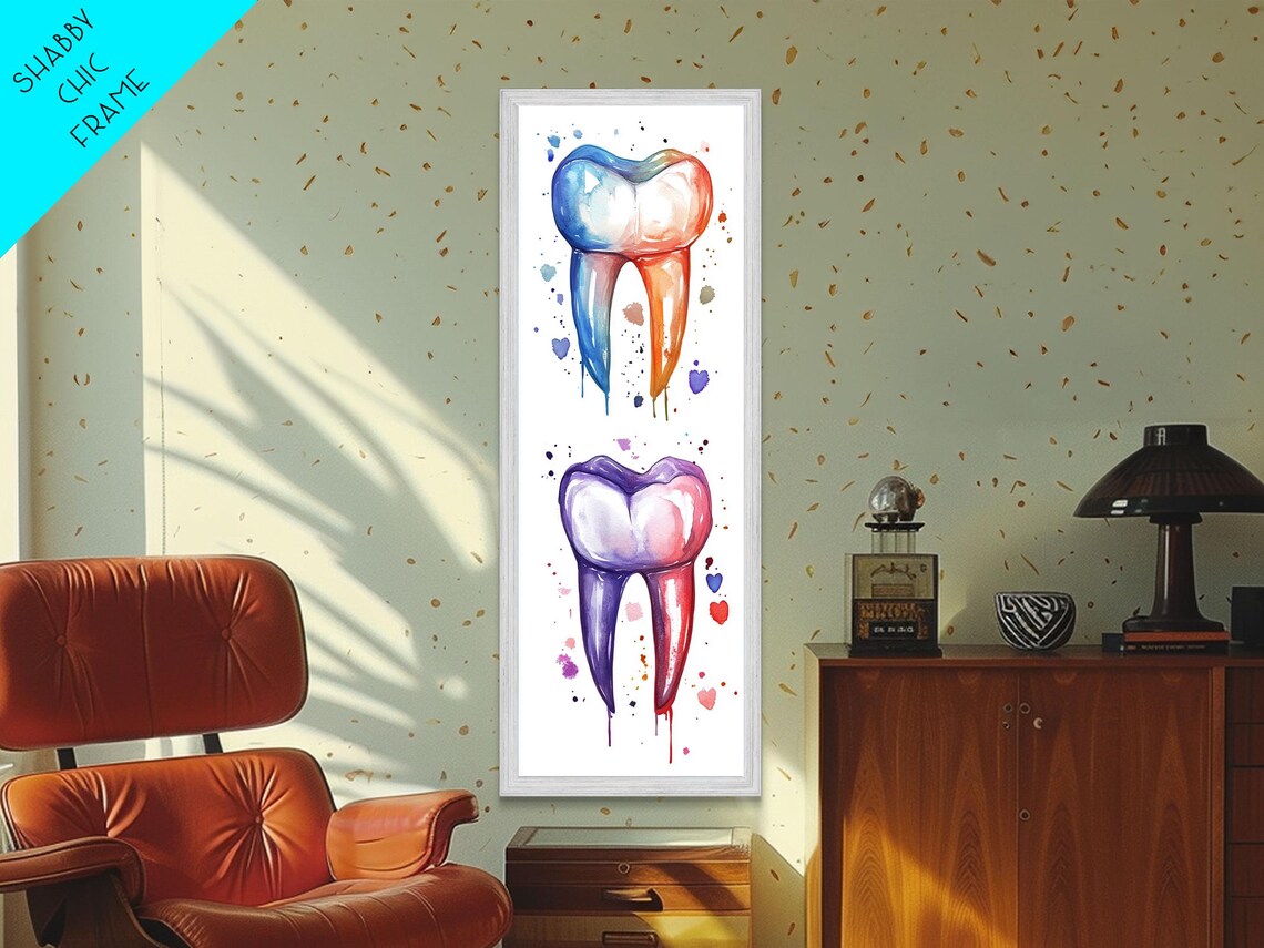 Watercolor Tooth Art Dental Office Colorful Anatomy Decor Poster - Image 3