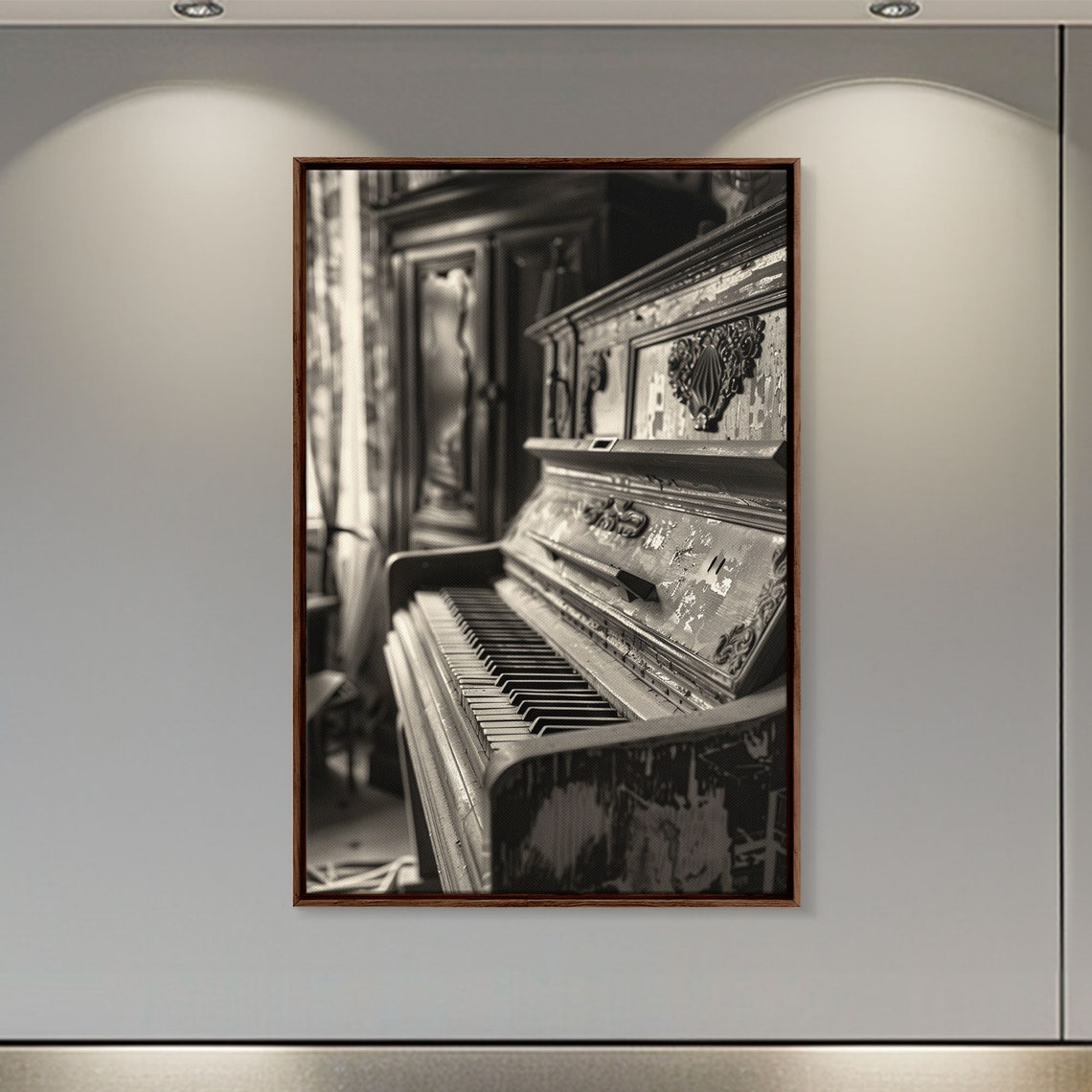 Vintage Rustic Upright Piano Sepia Photography Art Wall Poster - Image 5