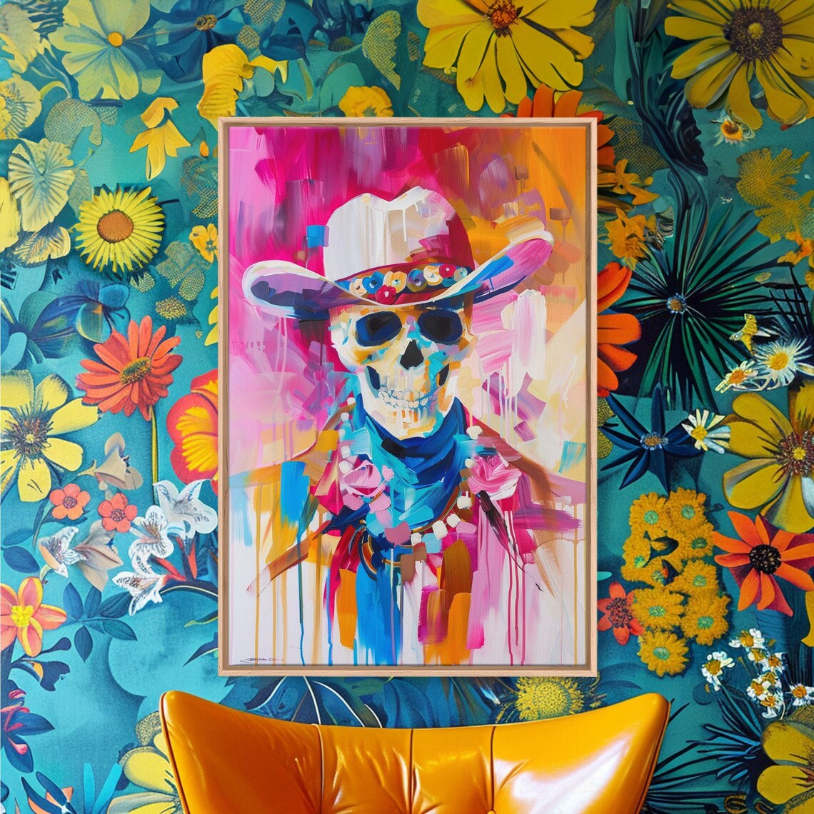 Vibrant Skeleton Cowboy Art Print, Western Decor - Image 5