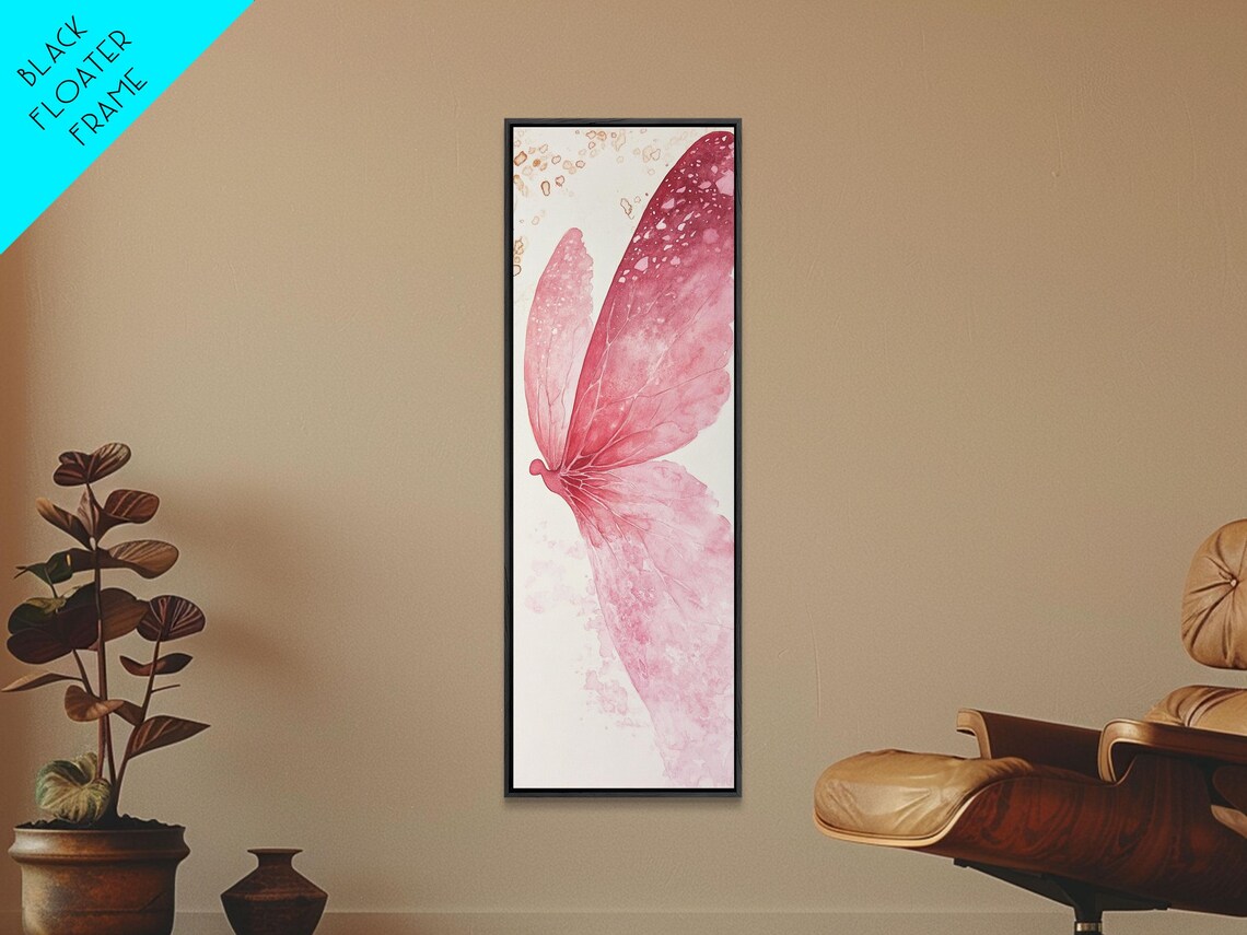 Pink Butterfly Wing Close Up Watercolor Gold Accent Art Poster - Image 6