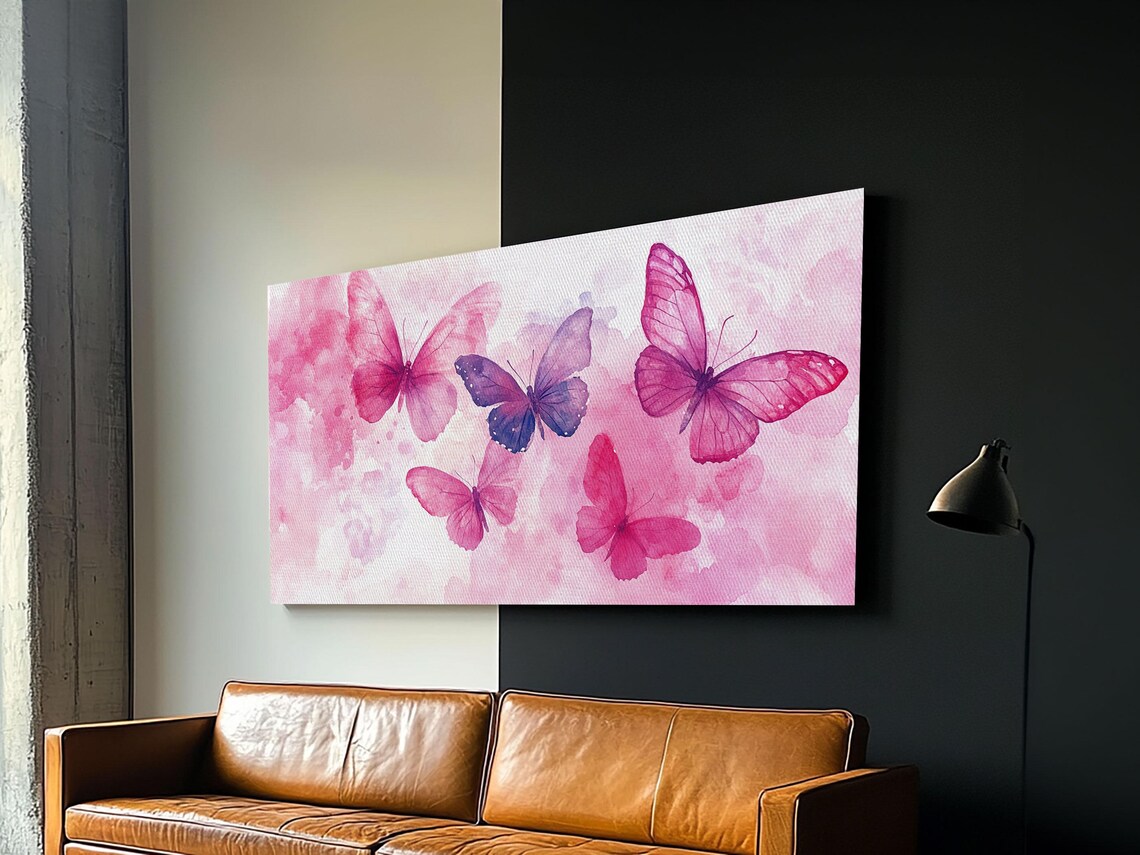 Pink Butterflies Watercolor Flight Whimsical Floral Bedroom Poster - Image 3