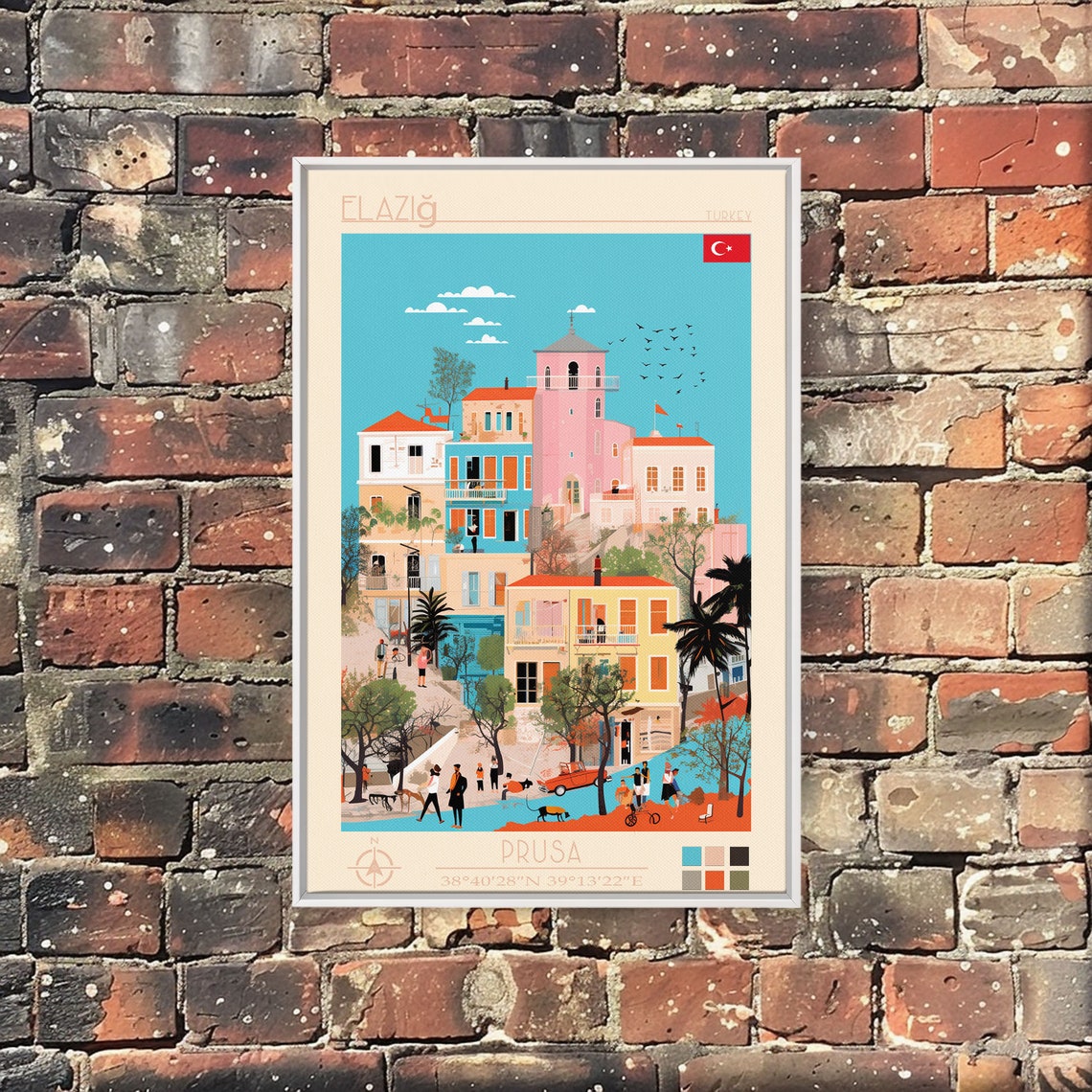 Elazig Turkey Mediterranean Coastal Town Tower Palms Beach Poster - Image 2