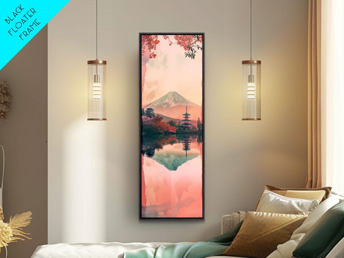 Mount Fuji With Pagoda And Red Bridge Reflected In Lake Travel Poster - Image 5