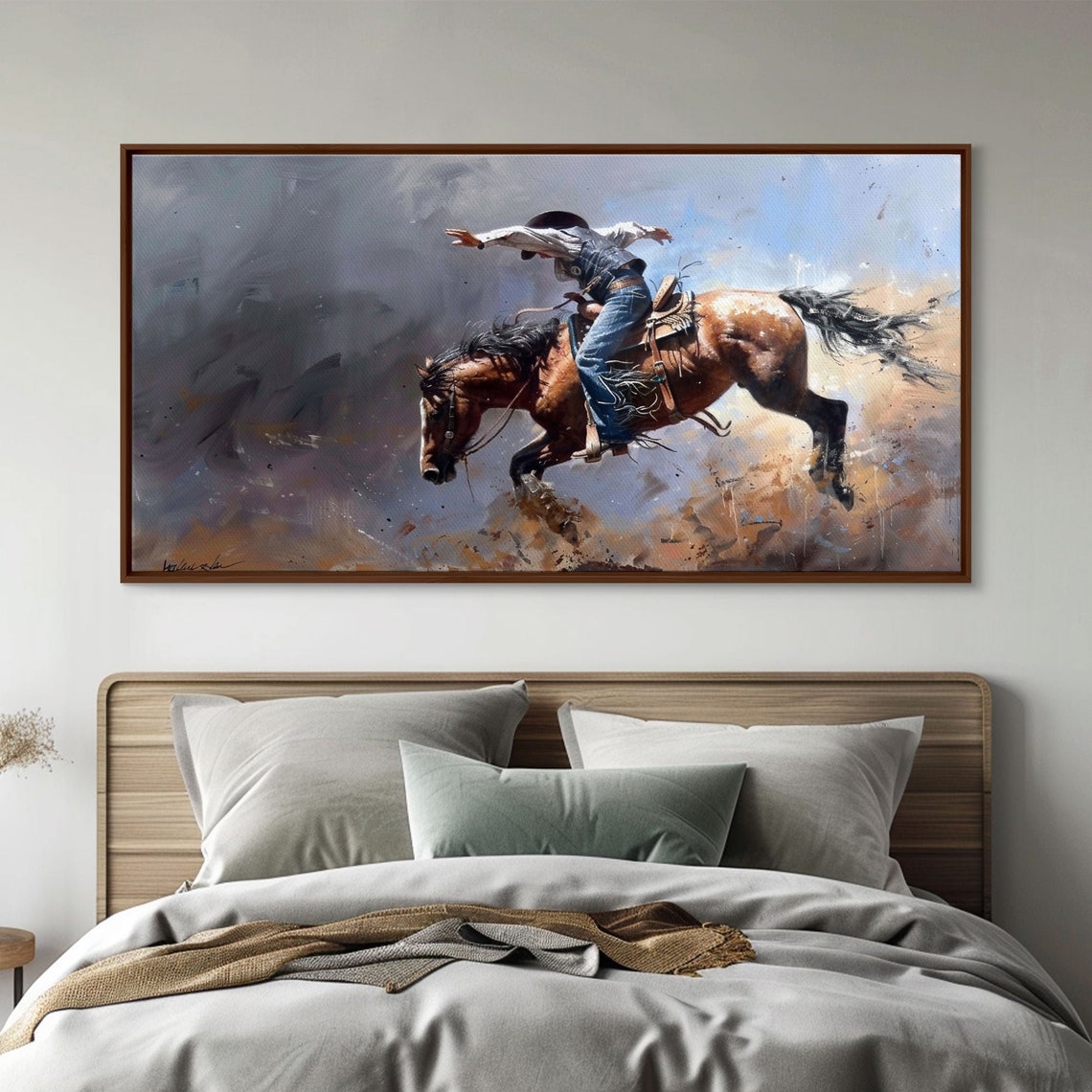 Rodeo Cowboy Riding Bucking Horse Mid Buck Dramatic Western Art Poster - Image 4
