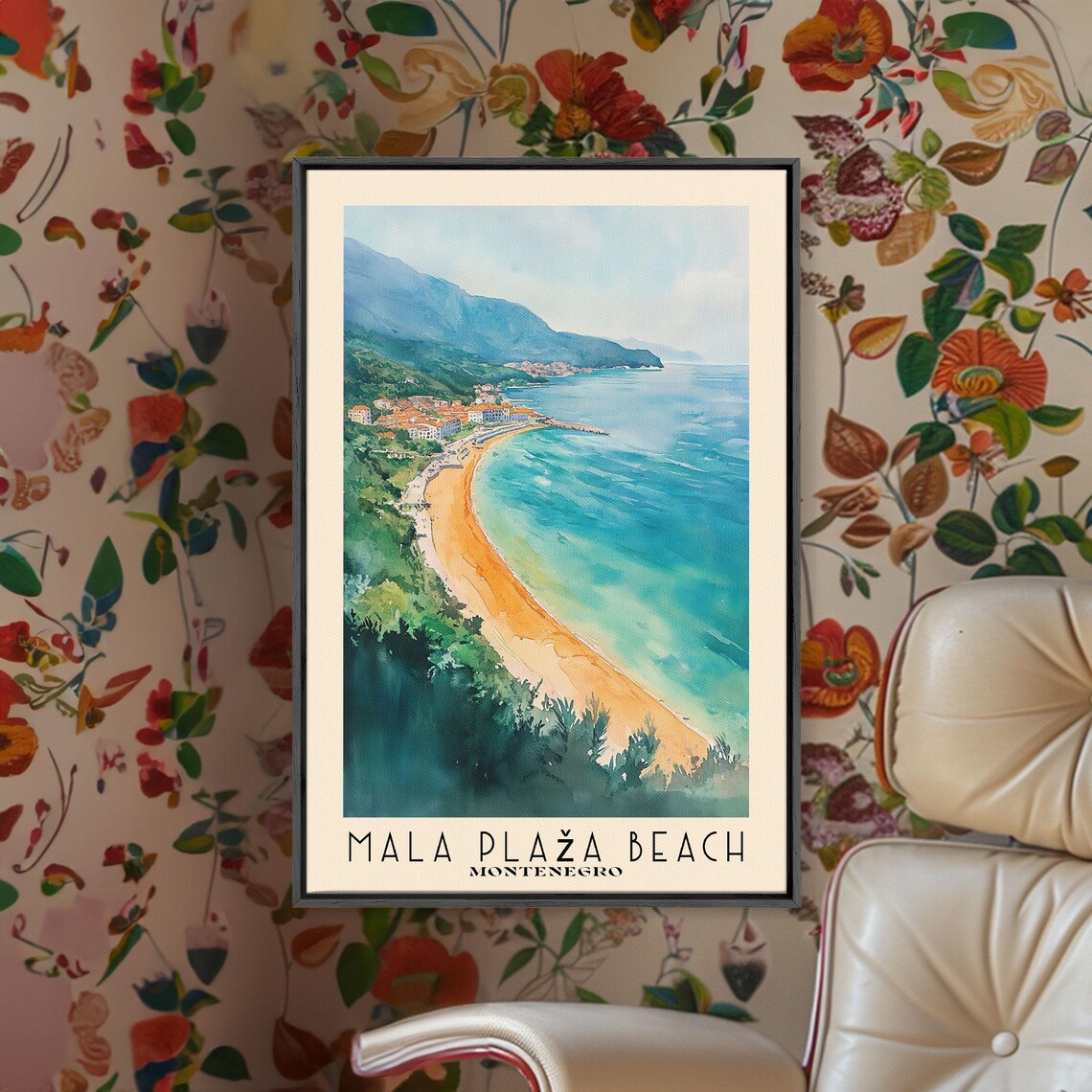 Mala Plaza Beach Montenegro Golden Sand Curved Bay Mountain View Poster - Image 2