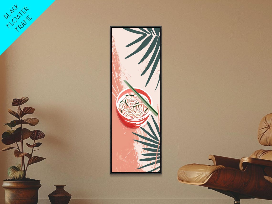 Ramen Noodle Bowl Chopsticks Coral Modern Japanese Kitchen Poster - Image 6