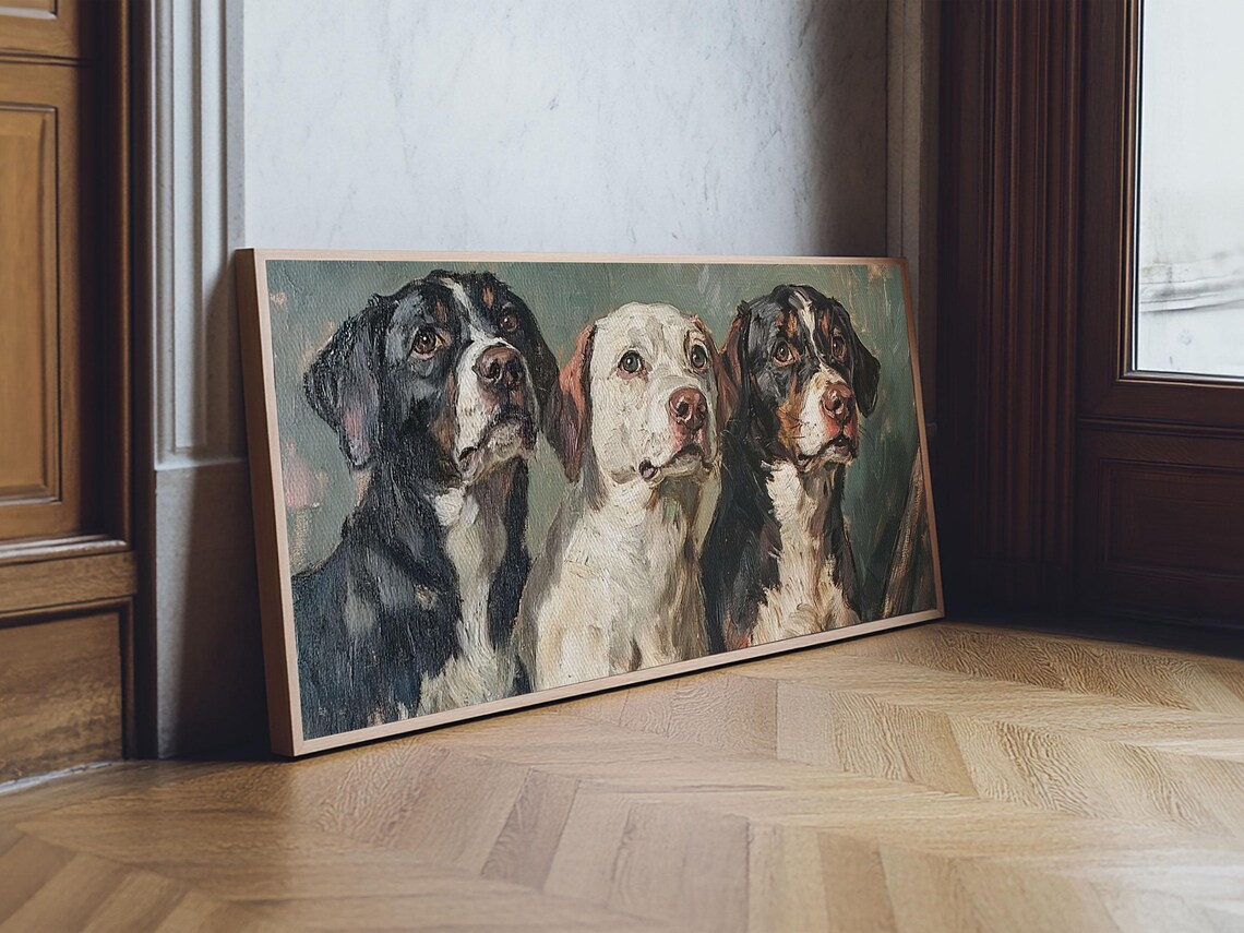 Three Hunting Dogs Portrait Vintage Oil Painting Dog Lover Art Print - Image 2