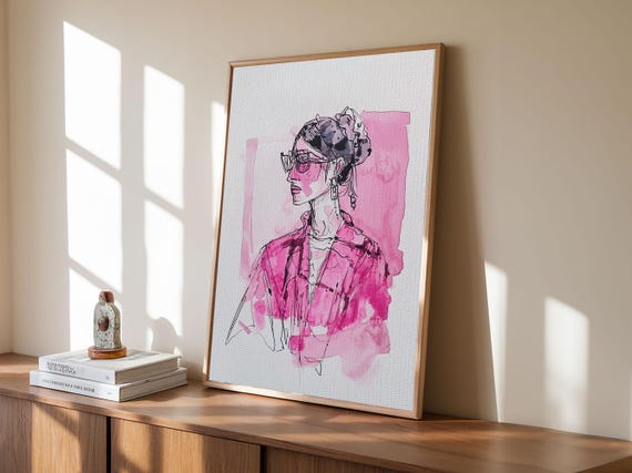 Minimalist Portrait Print Pink Abstract Wall Art Whimsical Decor Vertical Artwork Cottagecore Living Room Gift Idea Her