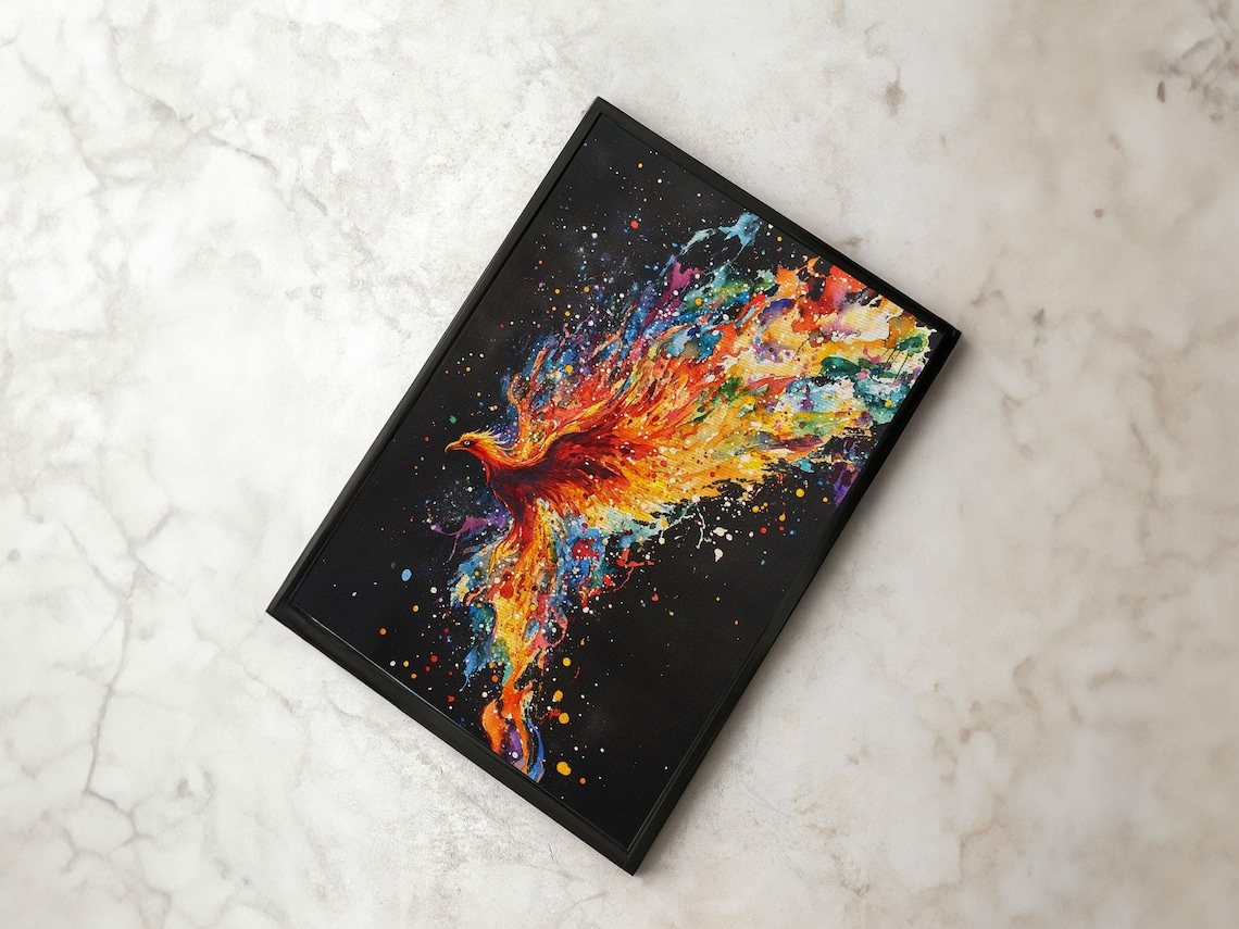 Rainbow Phoenix In Flames, Original Painting Art Print - Image 3