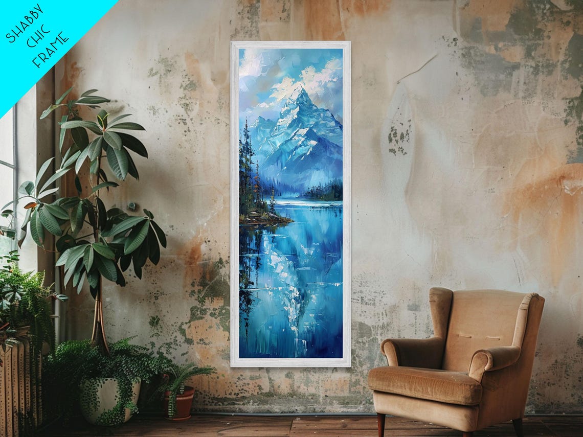 Snowy Alpine Peak Reflected In Blue Lake Impasto Mountain View Poster - Image 4