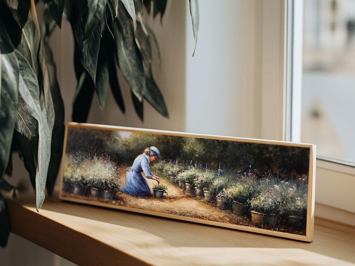Woman Gardening Vintage Oil Painting Panoramic Garden Nursery Wall Poster - Image 6