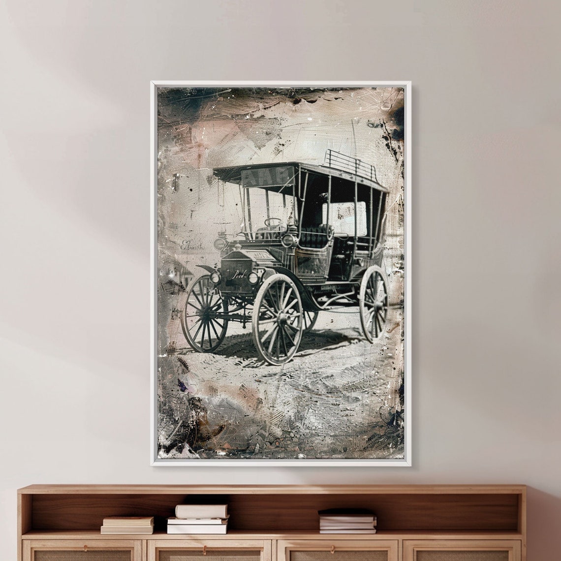 Antique Motor Carriage Sepia Vintage Automobile Distressed Wall Poster