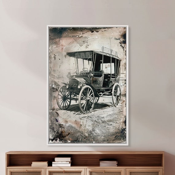 Antique Carriage Sepia Print Framed Wall Art Vintage Vehicle Decor For Living Room Rustic Antique Car Artwork Historical Art
