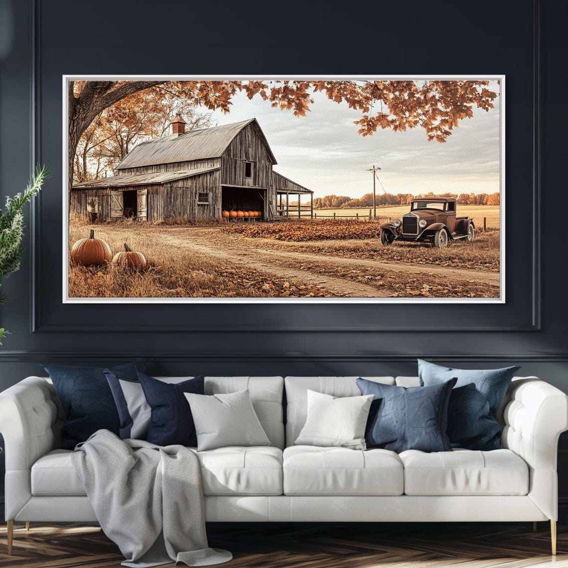 Weathered Barn Vintage Truck Pumpkins Rustic Autumn Farm Wall Art - Image 5