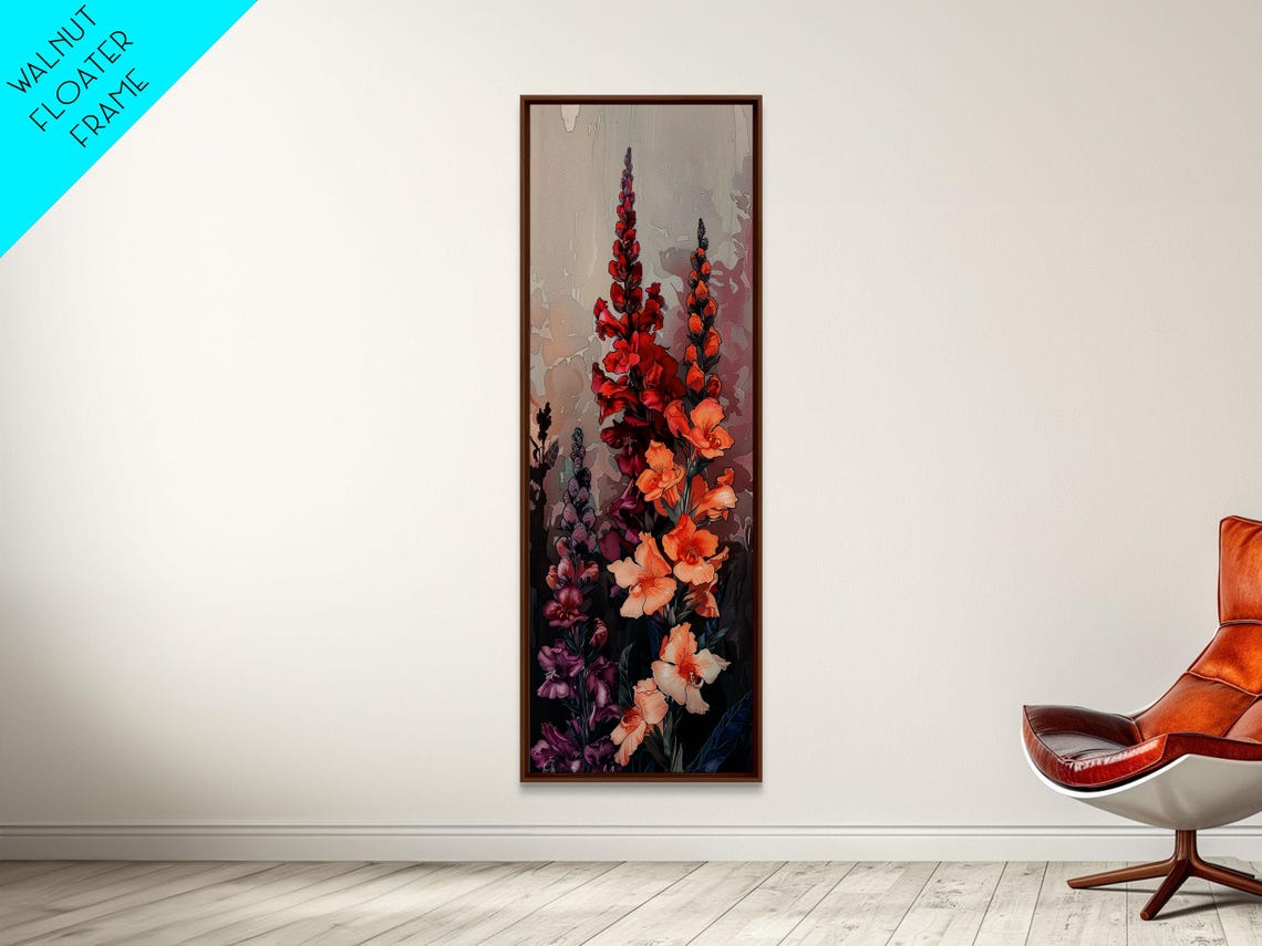 Vibrant Gladiolus Flowers Red Orange Tall Japanese Art Poster - Image 6